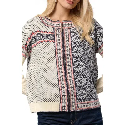 Saachi Fair Isle Mixed Zip Cardigan In White