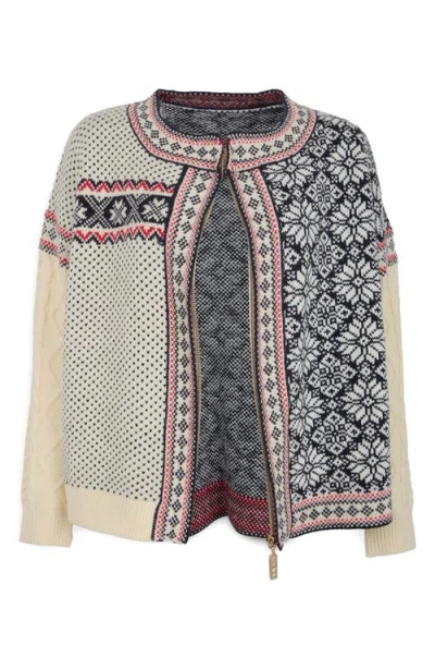 Saachi Fair Isle Mixed Zip Cardigan In White