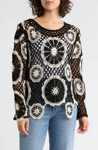 Forgotten Grace Circle Open Knit Sweater In Multi