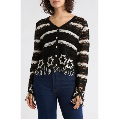Forgotten Grace Floral Open Knit Button-up Sweater In Multi