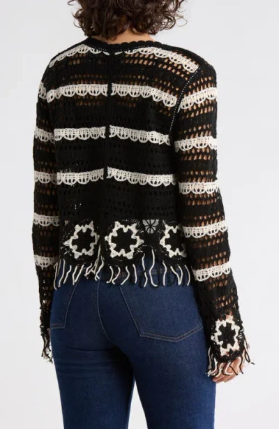 Forgotten Grace Floral Open Knit Button-up Sweater In Multi