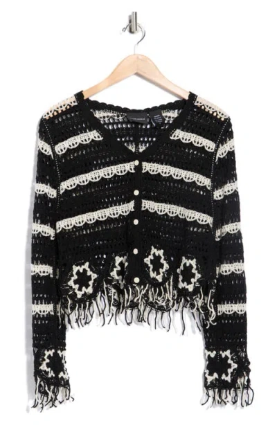 Forgotten Grace Floral Open Knit Button-up Sweater In Multi