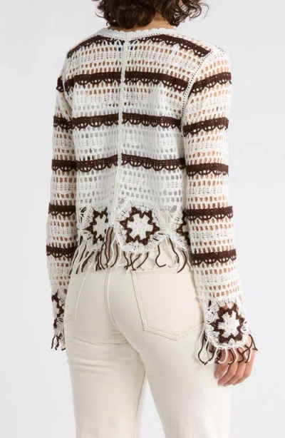 Forgotten Grace Floral Open Knit Button-up Sweater In White