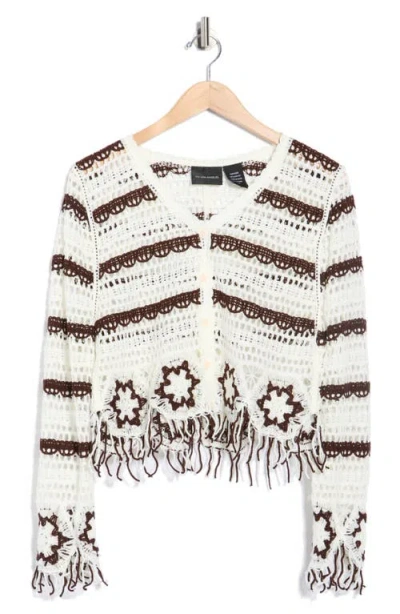 Forgotten Grace Floral Open Knit Button-up Sweater In White