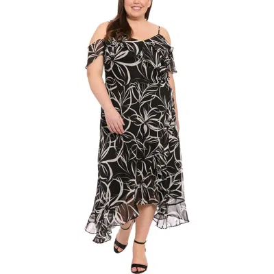 London Times Cold Shoulder Wrap Maxi Dress In Black
