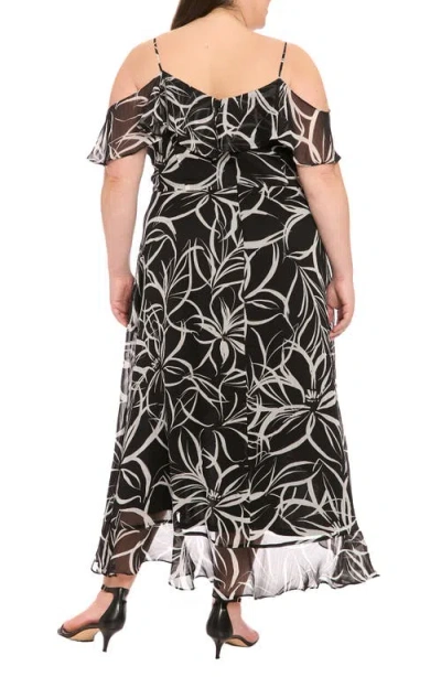 London Times Cold Shoulder Wrap Maxi Dress In Black