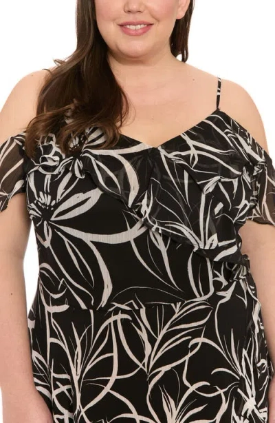 London Times Cold Shoulder Wrap Maxi Dress In Black