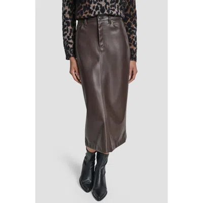 Dkny Jeans Faux Leather Midi Skirt In Brown