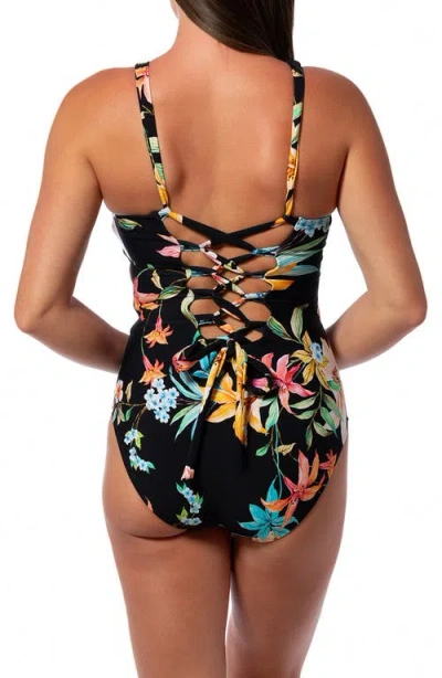 Jantzen Garden Party High Line One-piece Swimsuit In Black