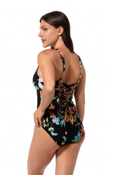 Jantzen Garden Party High Line One-piece Swimsuit In Black