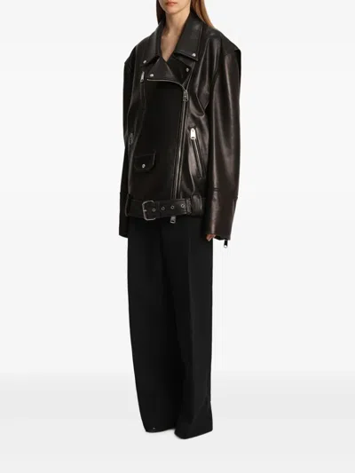 Khaite Hansel Belted Leather Jacket In Black
