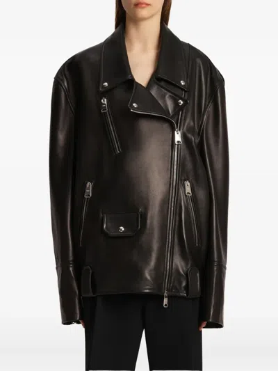 Khaite Hansel Belted Leather Jacket In Black