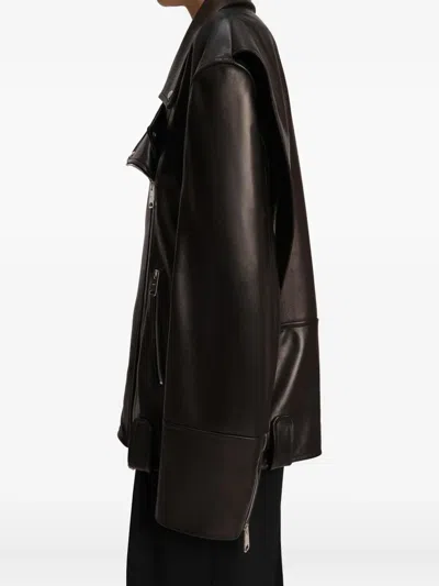 Khaite Hansel Belted Leather Jacket In Black