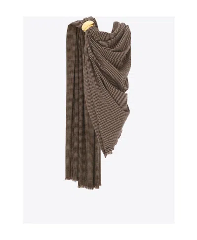 Saint Laurent Large Scarf In Vichy Wool Twill In Brown