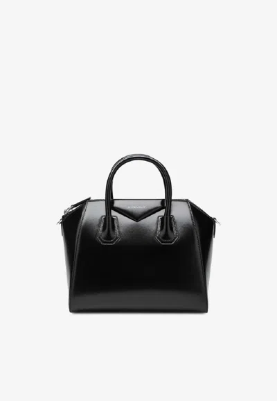 Givenchy Antigona Small Black Handbag With Laminated Logo In Hammered Leather Woman In Black