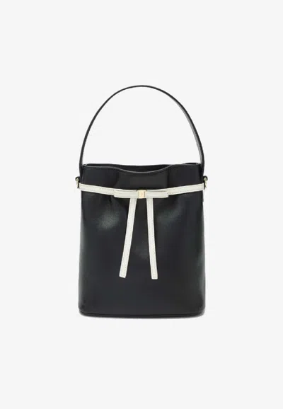 Ferragamo Bucket Bag Mascarpone Bow Salvatore Top Handle In Black