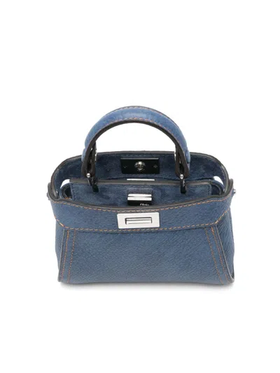 Fendi Mini Peekaboo Tote Bag In Blue