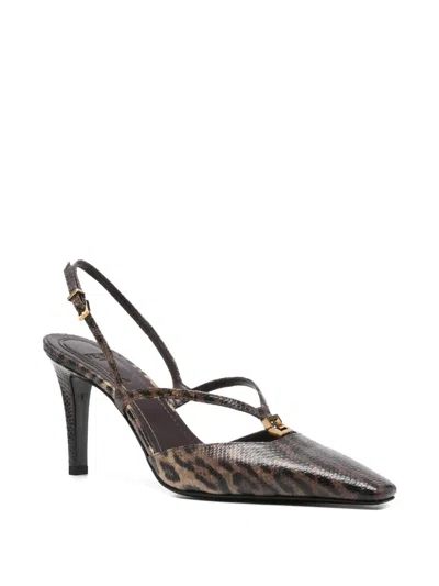 Fendi Ffold High Heel Printed Karung Slingbacks In Multi