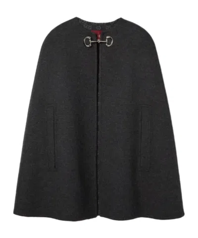 Gucci Reversible Wool Cape With Horsebit Detail In Gray