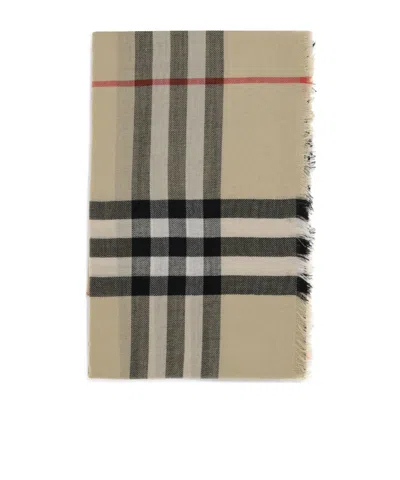 Burberry Checked Frayed-edge Scarf In Brown