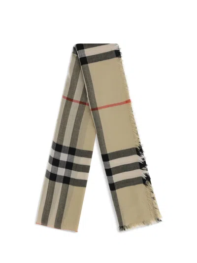 Burberry Checked Frayed-edge Scarf In Brown