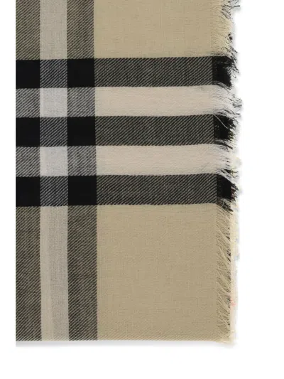 Burberry Checked Frayed-edge Scarf In Brown