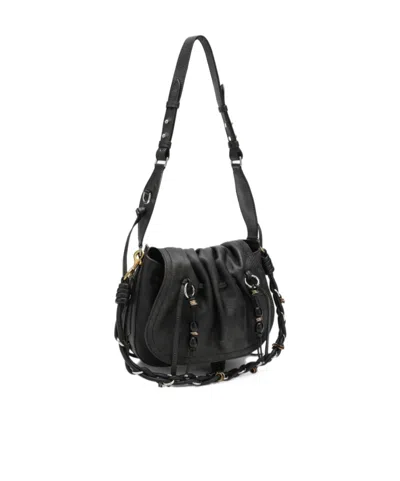Isabel Marant Bolton Embellished Tasseled Textured-leather Shoulder Bag In Black