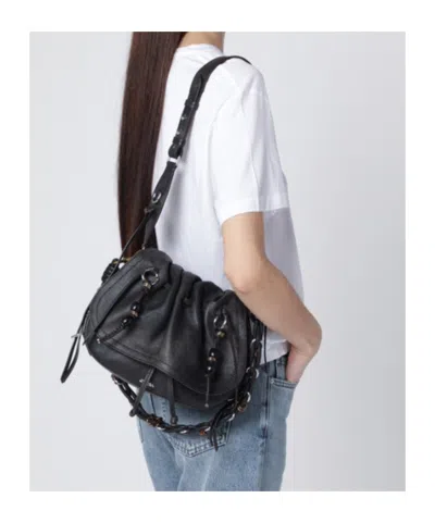 Isabel Marant Bolton Embellished Tasseled Textured-leather Shoulder Bag In Black