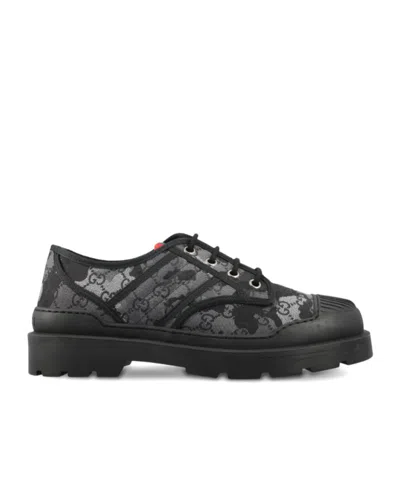 Gucci Gg Patterned Lace-up Sneakers In Black