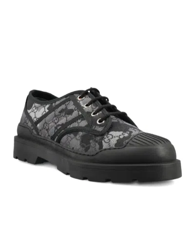 Gucci Gg Patterned Lace-up Sneakers In Black