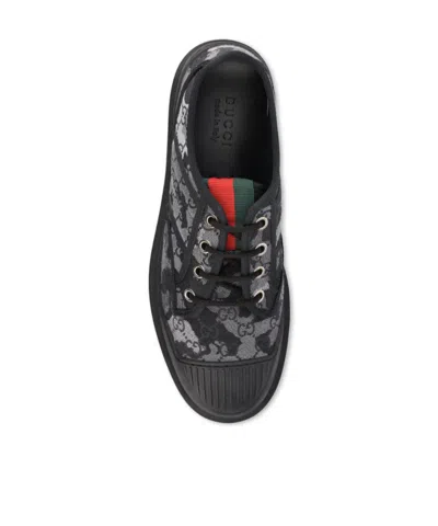 Gucci Gg Patterned Lace-up Sneakers In Black