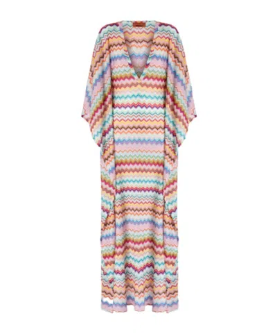 Missoni Long Caftan Cover-up With Micro Pixel-effect Zigzag Pattern In Multi