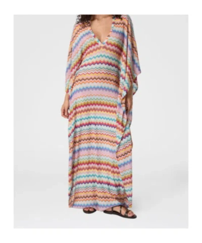 Missoni Long Caftan Cover-up With Micro Pixel-effect Zigzag Pattern In Multi