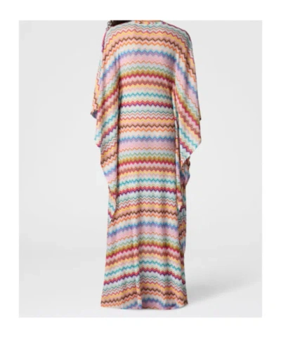 Missoni Long Caftan Cover-up With Micro Pixel-effect Zigzag Pattern In Multi