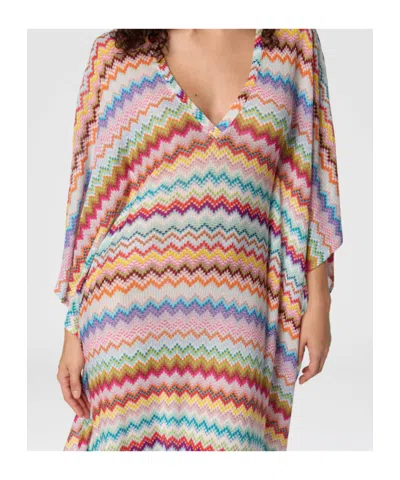 Missoni Long Caftan Cover-up With Micro Pixel-effect Zigzag Pattern In Multi