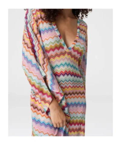 Missoni Long Caftan Cover-up With Micro Pixel-effect Zigzag Pattern In Multi