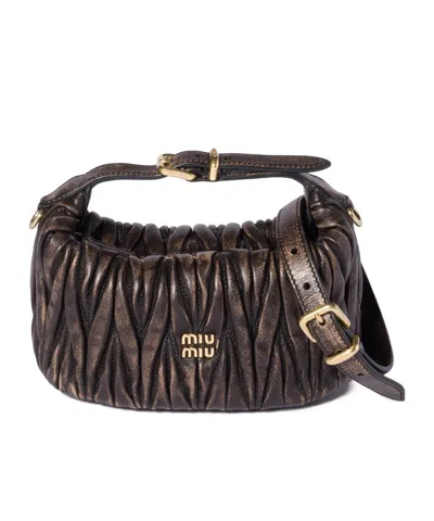 Miu Miu Matelassé Nappa Leather Mini-bag In Brown