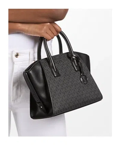 Michael Kors Avril Small Signature Logo Satchel In Black