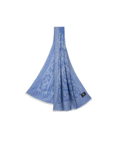 Etro Silk-blend Scarf With Geometric Motif In Blue