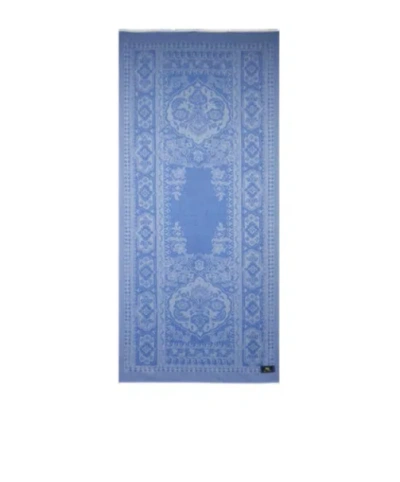 Etro Silk-blend Scarf With Geometric Motif In Blue