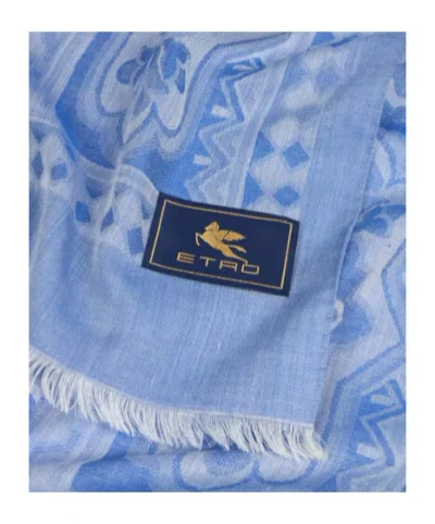 Etro Silk-blend Scarf With Geometric Motif In Blue