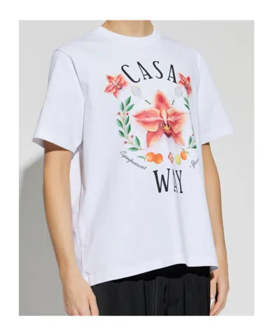 Casablanca Casa Way Orchid Organic Cotton T Shirt In White