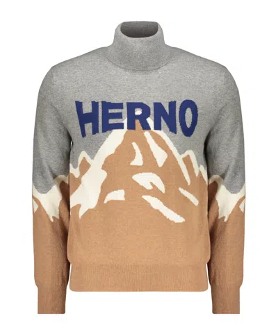 Herno Elegant Shirt With Mountain Design In Brown