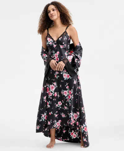 Inc International Concepts Women's Printed Lace Trim Satin Gown, Created For Macy's