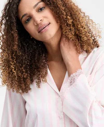 Inc International Concepts Women's Long Sleeve Lace Trim Boxy Satin Notch Set, Created For Macy's In Gray