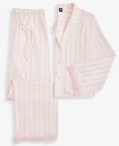 Inc International Concepts Women's Long Sleeve Lace Trim Boxy Satin Notch Set, Created For Macy's In Gray