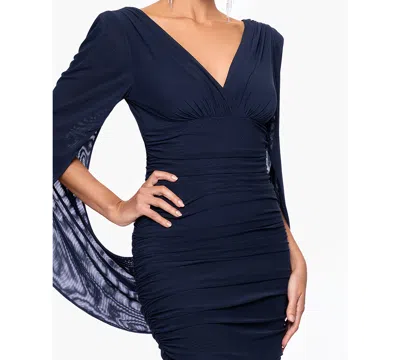 Betsy & Adam Women's Mesh Cape V-neck Gown Dress In Blue
