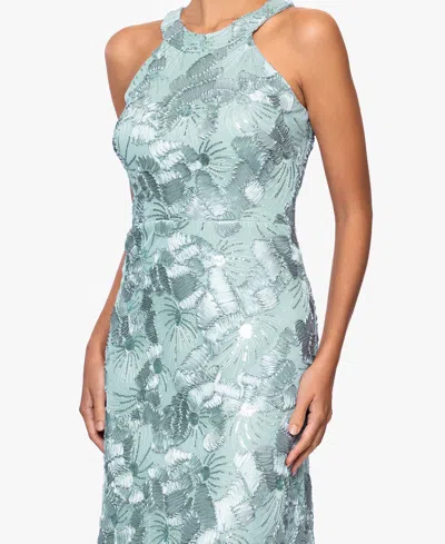 Betsy & Adam Petite Sleeveless Floral Sequin Sheath Gown In Green