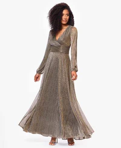 Betsy & Adam Petite V-neck Gown In Brown