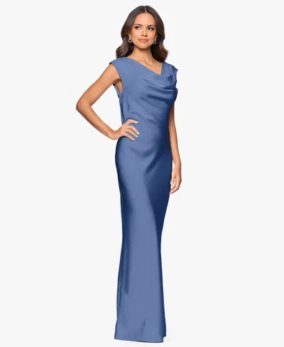Betsy & Adam Petite Cowl Neck Gown In Blue